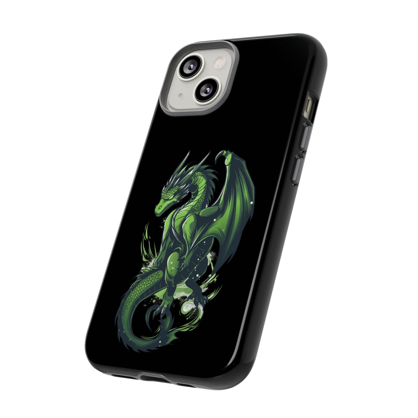 Tough Cases with Green Glowing Dragon design for iPhone, Samsung, and Google