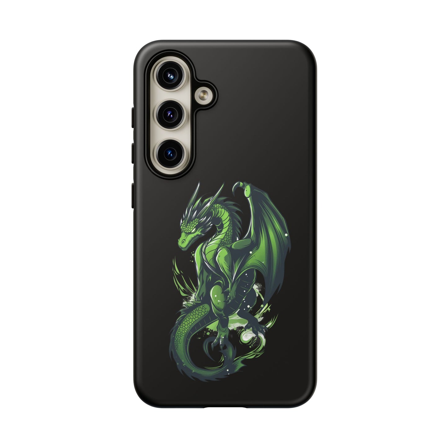 Tough Cases with Green Glowing Dragon design for iPhone, Samsung, and Google