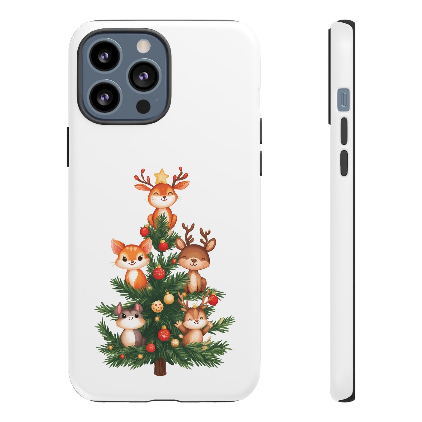 Festive Phone Case - iPhone, Samsung, and Google case - Cute Forest Animals on a Christmas Tree Case