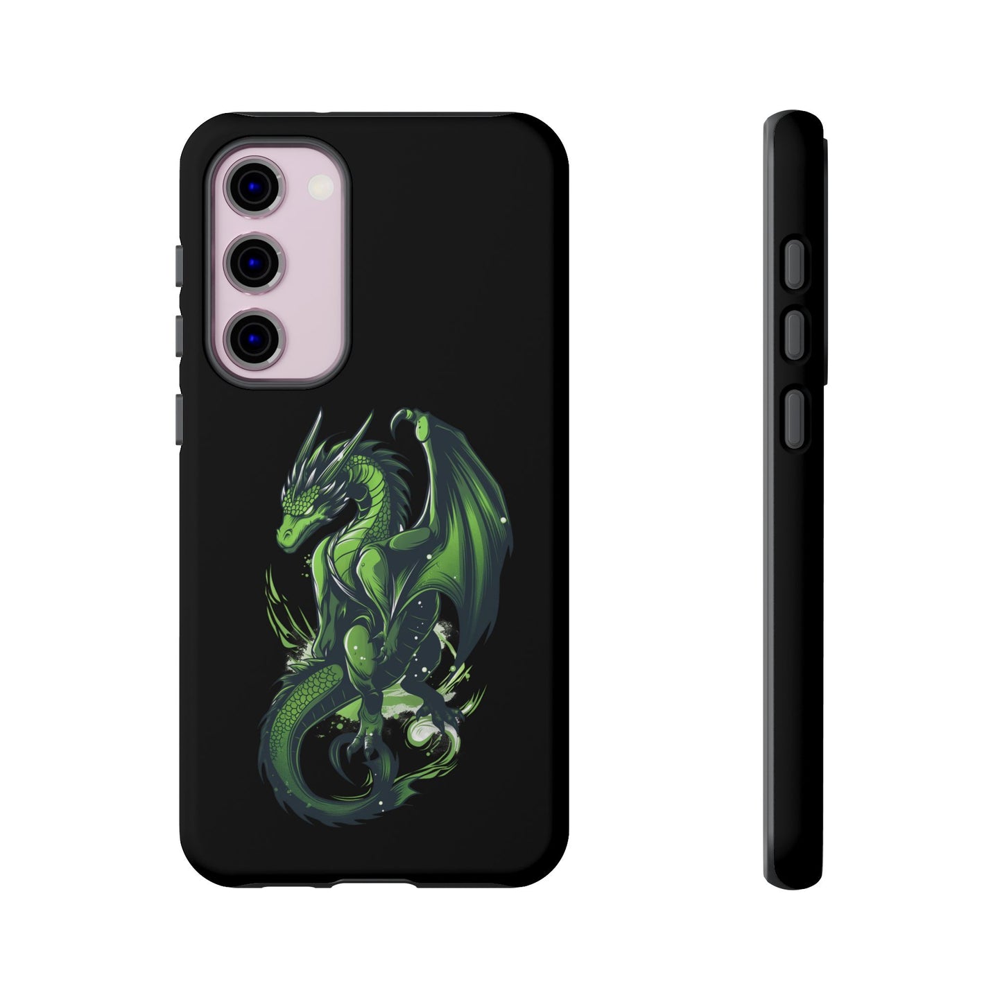 Tough Cases with Green Glowing Dragon design for iPhone, Samsung, and Google