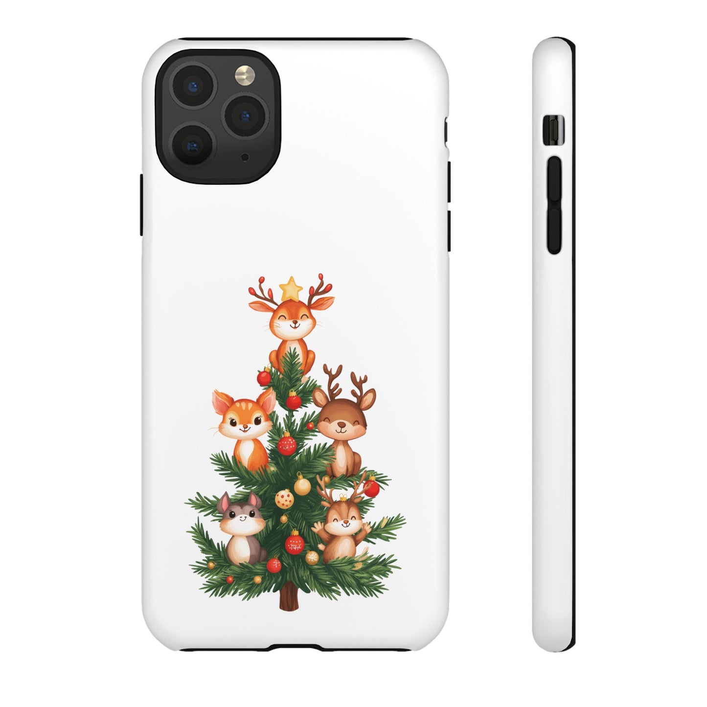 Festive Phone Case - iPhone, Samsung, and Google case - Cute Forest Animals on a Christmas Tree Case