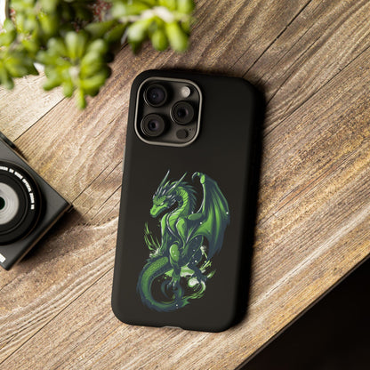 Tough Cases with Green Glowing Dragon design for iPhone, Samsung, and Google