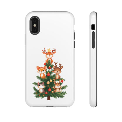 Festive Phone Case - iPhone, Samsung, and Google case - Cute Forest Animals on a Christmas Tree Case