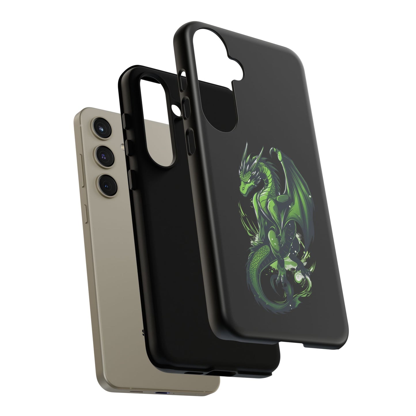 Tough Cases with Green Glowing Dragon design for iPhone, Samsung, and Google