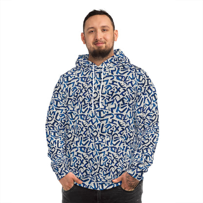 Fashion Hoodie - Blue Iconography-Style Lettering Design Hoodie