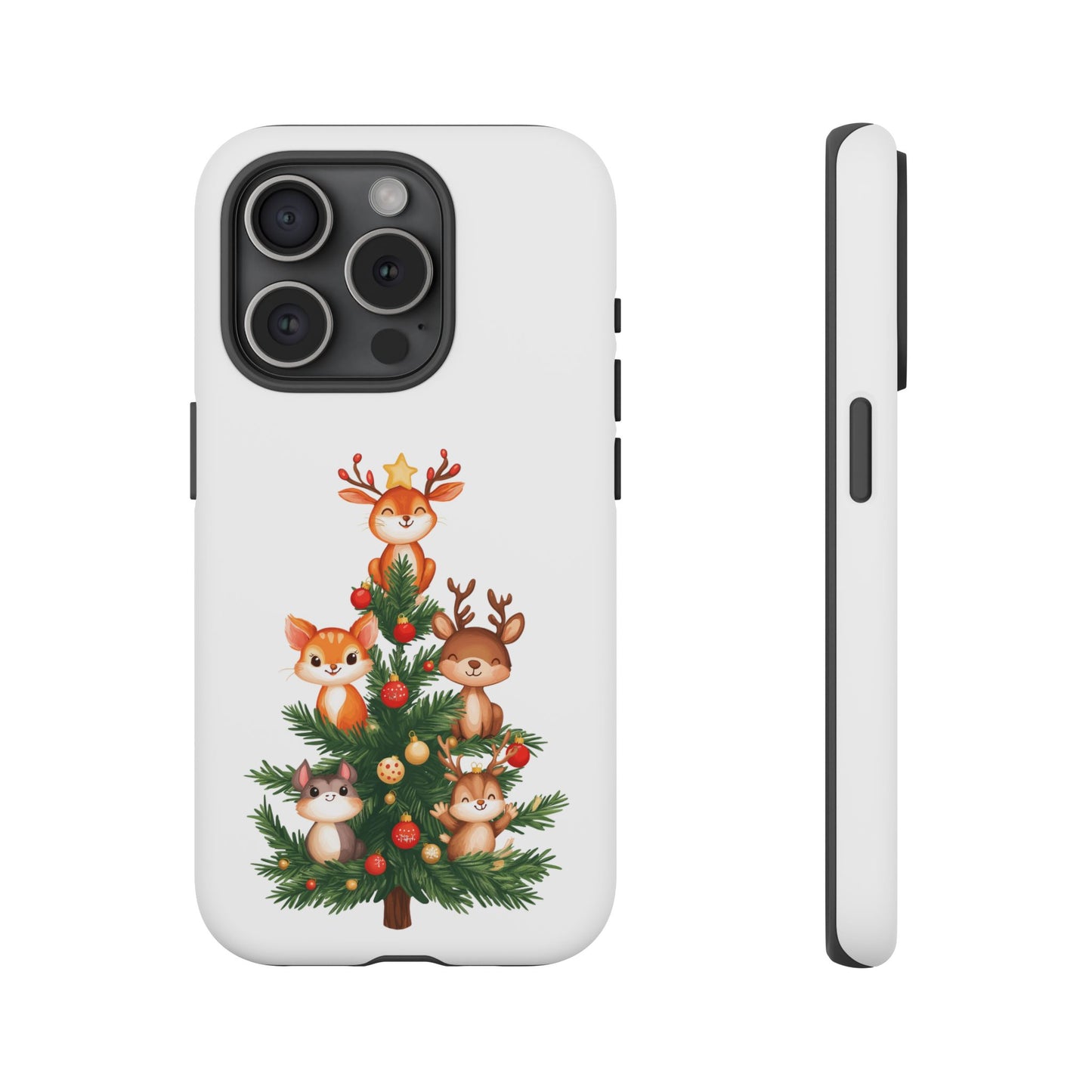 Festive Phone Case - iPhone, Samsung, and Google case - Cute Forest Animals on a Christmas Tree Case