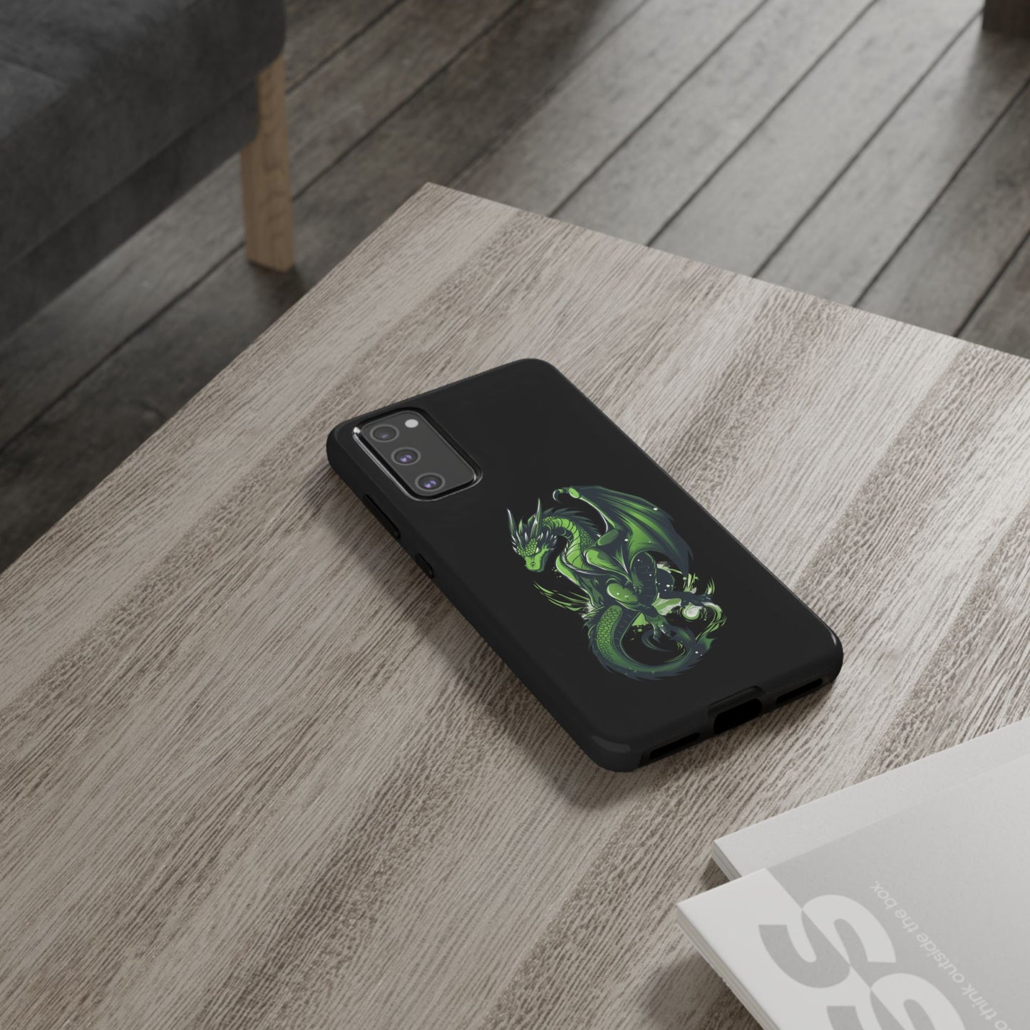 Tough Cases with Green Glowing Dragon design for iPhone, Samsung, and Google