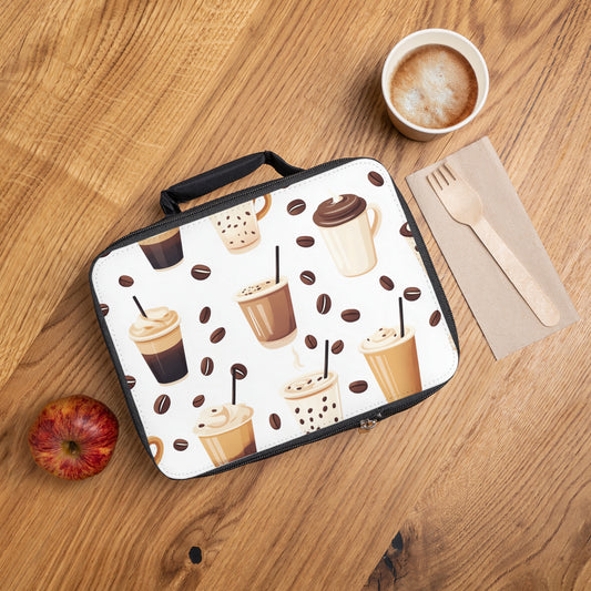 Fully Lined and Insulated Lunch Bag - Stylish and Functional Food Carrier with Coffee Cups Design