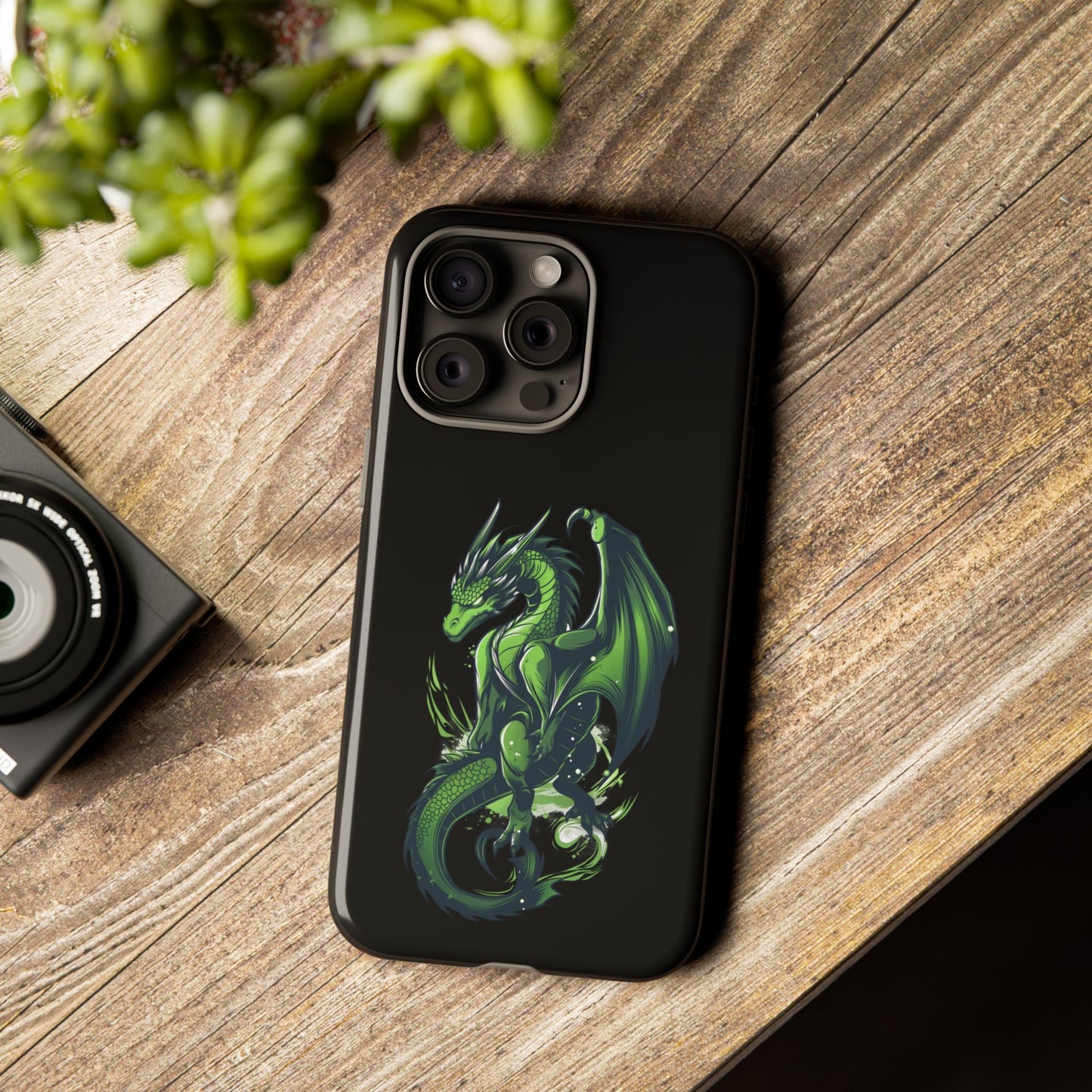 Tough Cases with Green Glowing Dragon design for iPhone, Samsung, and Google