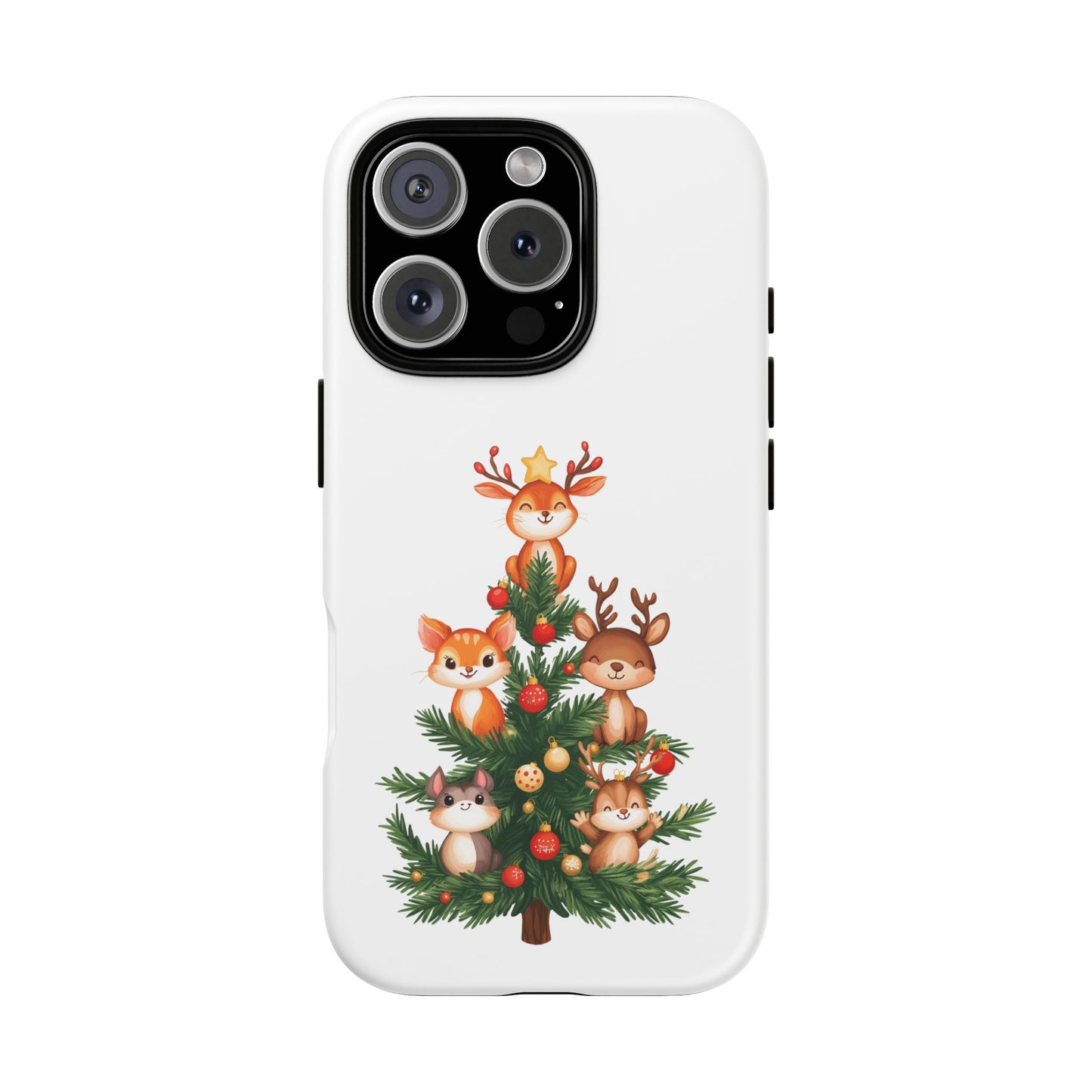 Festive Phone Case - iPhone, Samsung, and Google case - Cute Forest Animals on a Christmas Tree Case