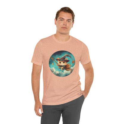 Charming Cat on Witch - Magician Stick T-shirt - Lightweight Fabric Tee