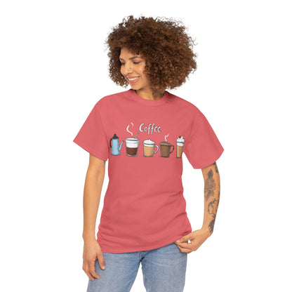 Coffee Cup Pattern Unisex Heavy Cotton Tee - Brewed Patterns Unisex Heavy Cotton Tee