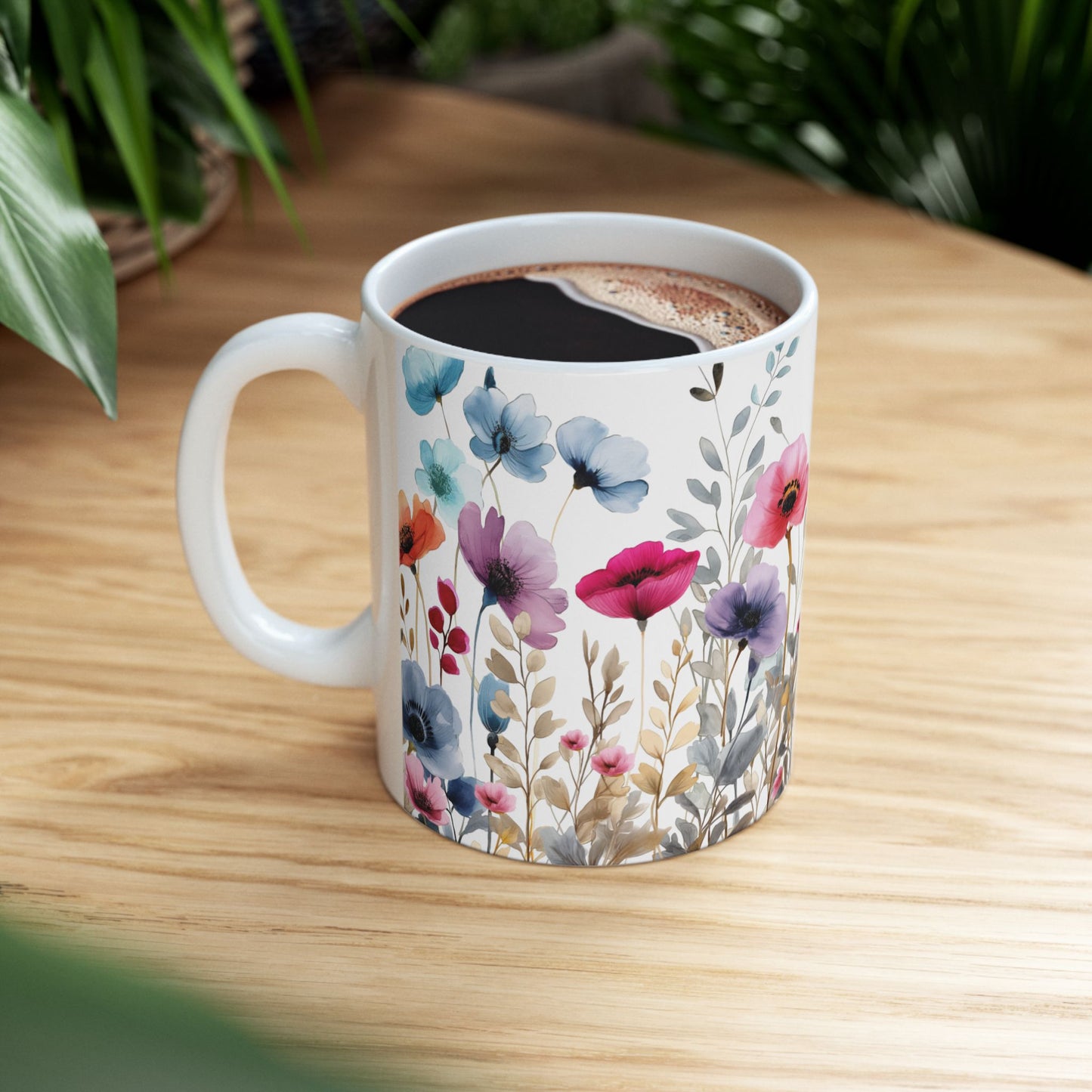 Ceramic Mug with beautiful watercolor flowers, (11oz, 15oz)