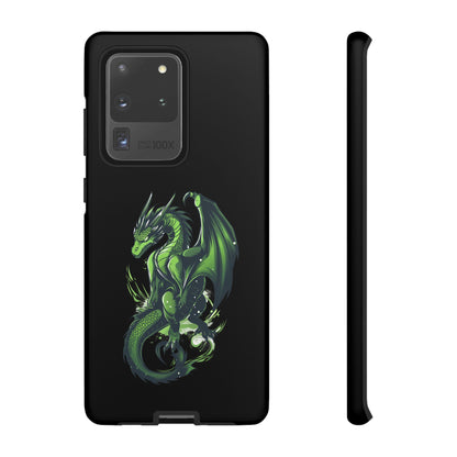 Tough Cases with Green Glowing Dragon design for iPhone, Samsung, and Google