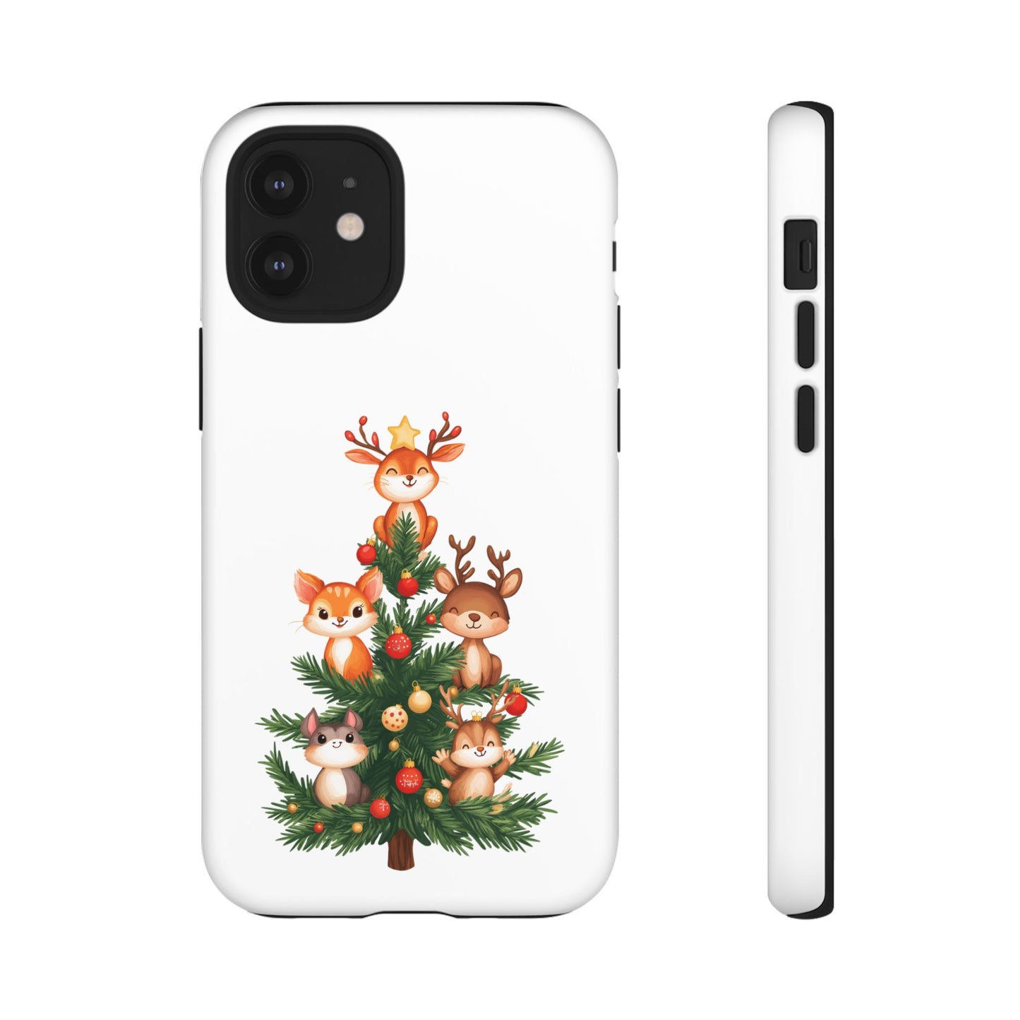 Festive Phone Case - iPhone, Samsung, and Google case - Cute Forest Animals on a Christmas Tree Case