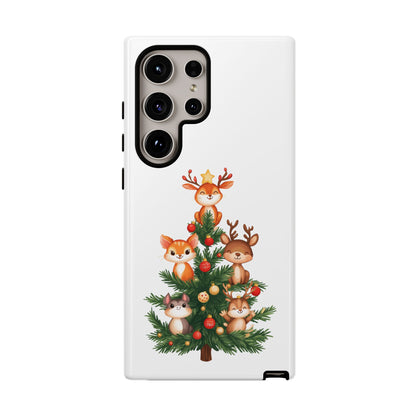 Festive Phone Case - iPhone, Samsung, and Google case - Cute Forest Animals on a Christmas Tree Case