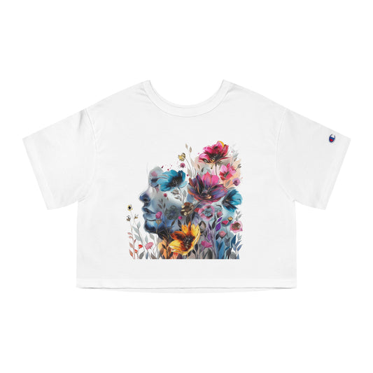 Champion Women's Heritage Cropped Floral Watercolor Design T-Shirt