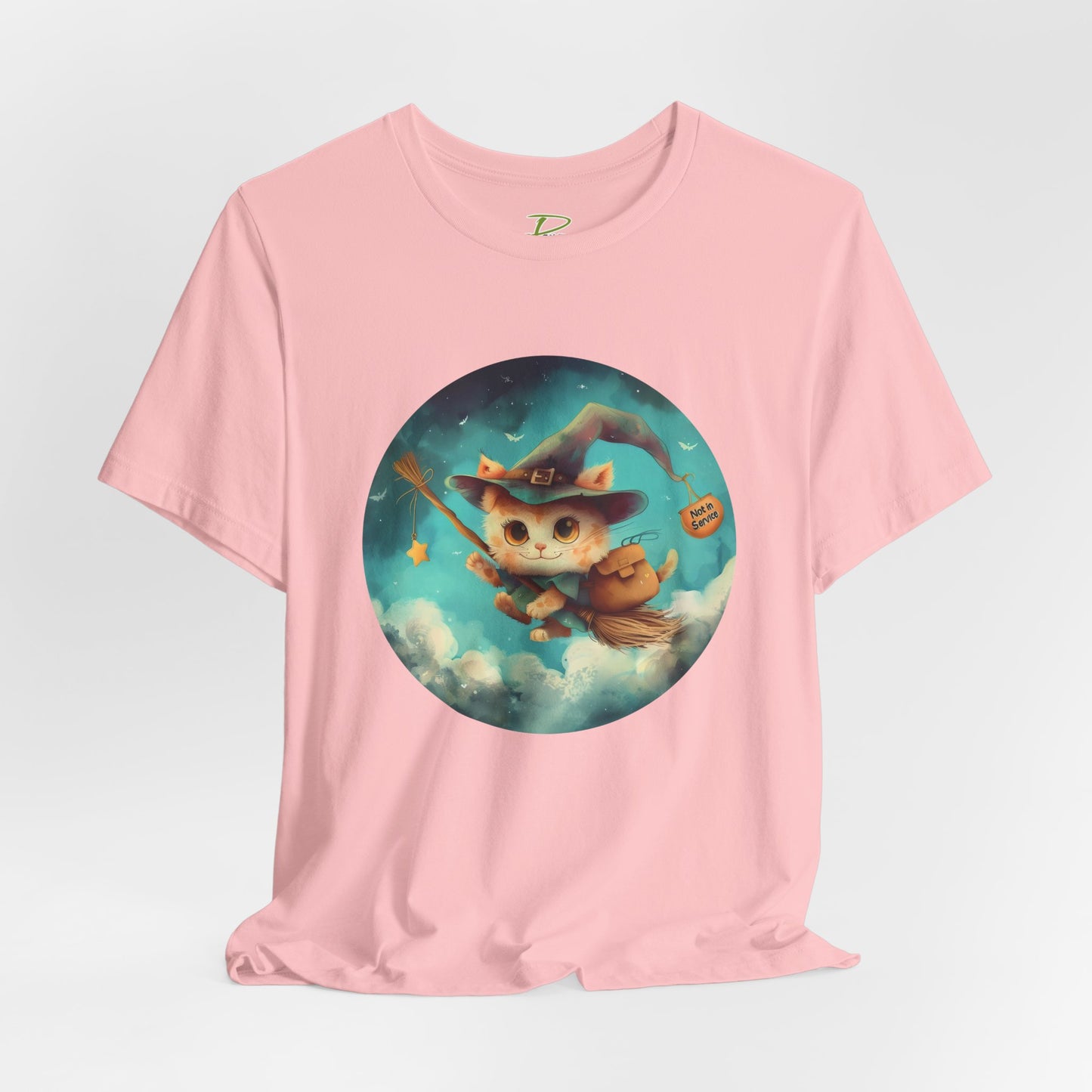 Charming Cat on Witch - Magician Stick T-shirt - Lightweight Fabric Tee