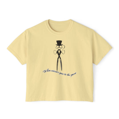Stylish Women's Boxy Tee with Elegantly Dressed Graphic - Scissors design T-shirt
