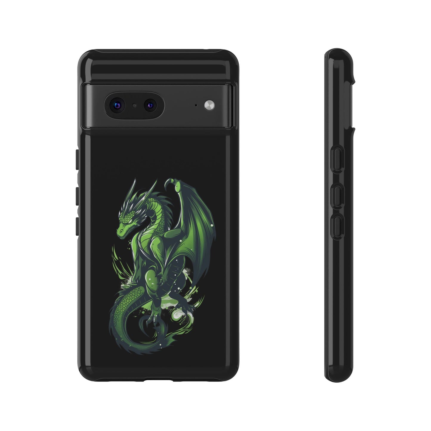 Tough Cases with Green Glowing Dragon design for iPhone, Samsung, and Google