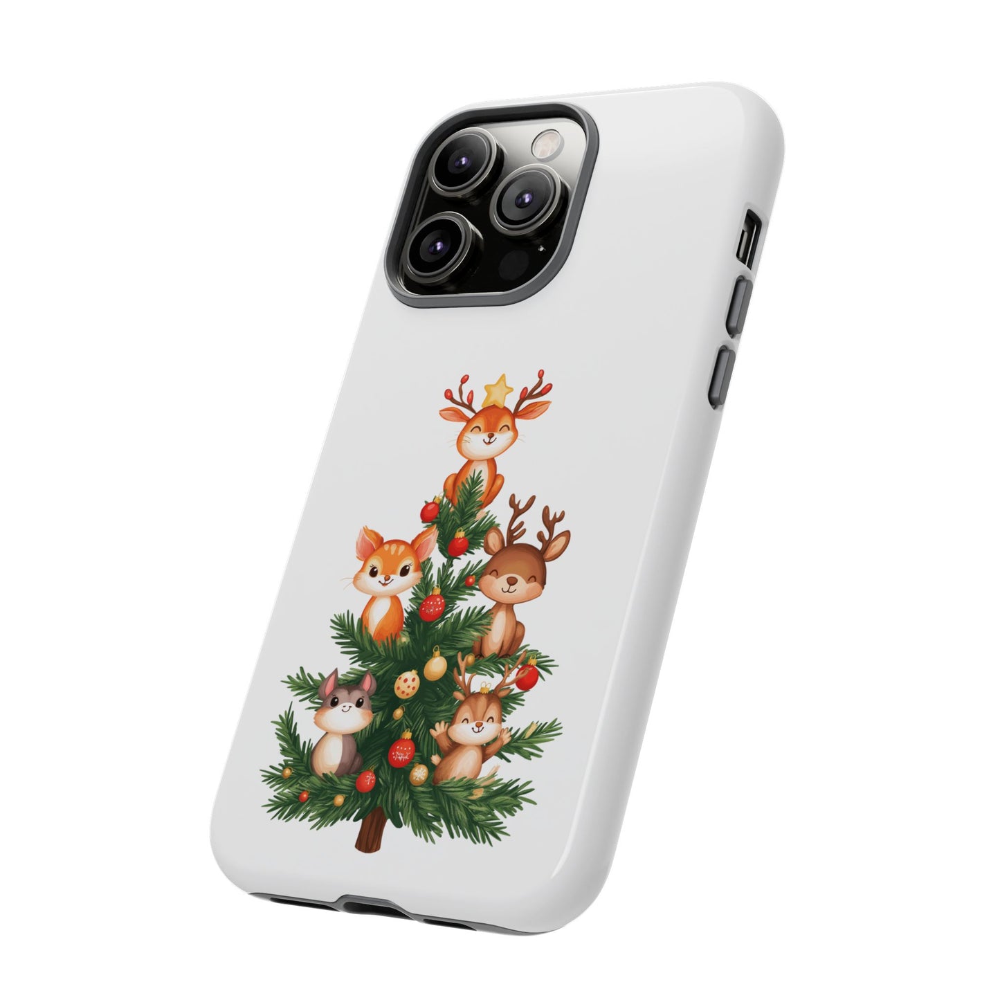 Festive Phone Case - iPhone, Samsung, and Google case - Cute Forest Animals on a Christmas Tree Case