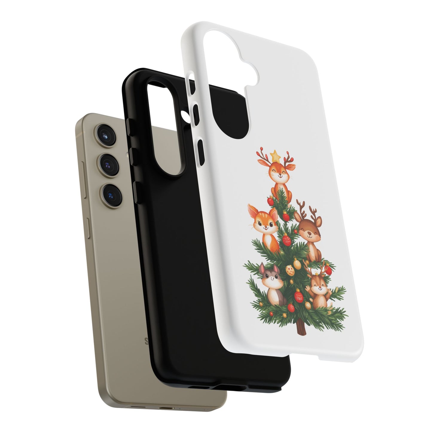 Festive Phone Case - iPhone, Samsung, and Google case - Cute Forest Animals on a Christmas Tree Case