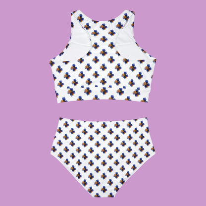 White Swimwear Sporty Bikini Set - Stylish and Athletic Aquilegias Design