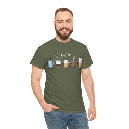 Coffee Cup Pattern Unisex Heavy Cotton Tee - Brewed Patterns Unisex Heavy Cotton Tee