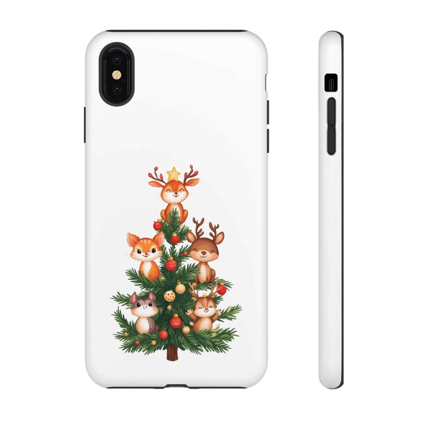 Festive Phone Case - iPhone, Samsung, and Google case - Cute Forest Animals on a Christmas Tree Case