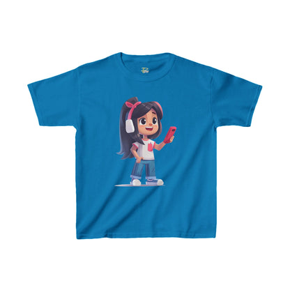 Kids Heavy Cotton™ Tee - Kids Heavy Cotton™ Tee with Design of Smiling Girl Holding a Red Phone