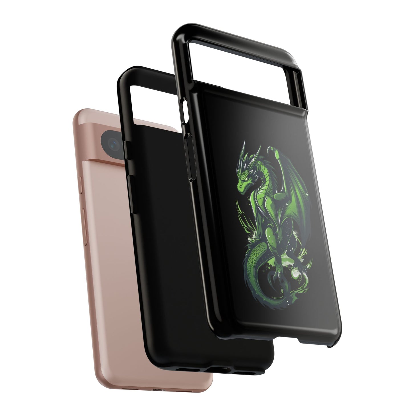 Tough Cases with Green Glowing Dragon design for iPhone, Samsung, and Google