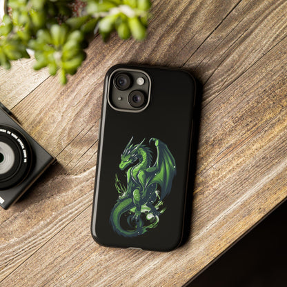 Tough Cases with Green Glowing Dragon design for iPhone, Samsung, and Google