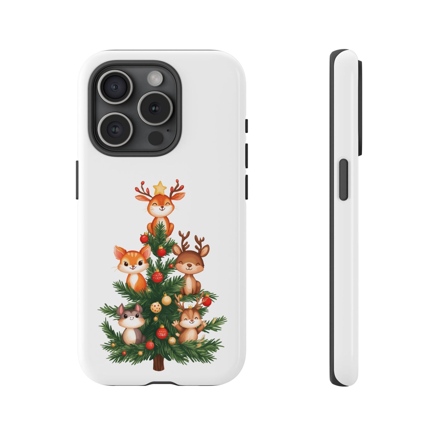 Festive Phone Case - iPhone, Samsung, and Google case - Cute Forest Animals on a Christmas Tree Case