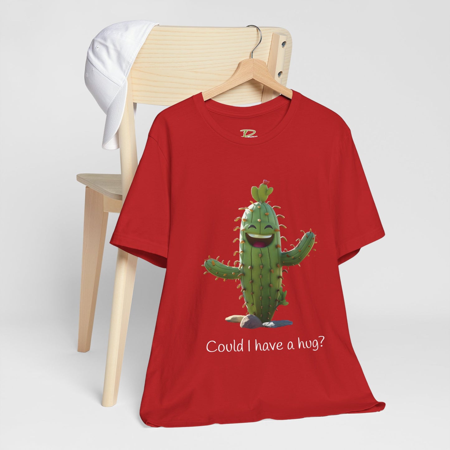 Dark Smiling Cactus Plant T-shirt -  'Could I Have a Hug?' - Lightweight Fabric Tee