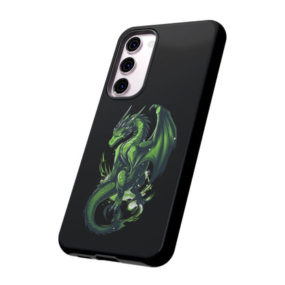 Tough Cases with Green Glowing Dragon design for iPhone, Samsung, and Google