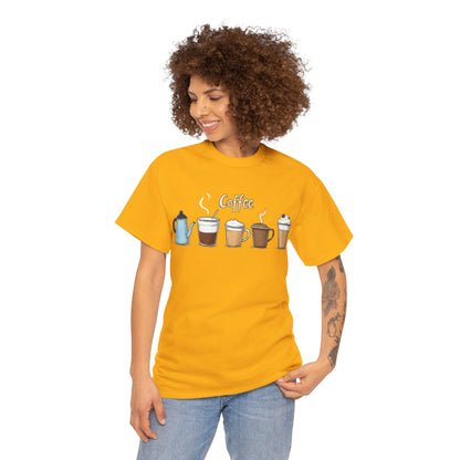 Coffee Cup Pattern Unisex Heavy Cotton Tee - Brewed Patterns Unisex Heavy Cotton Tee