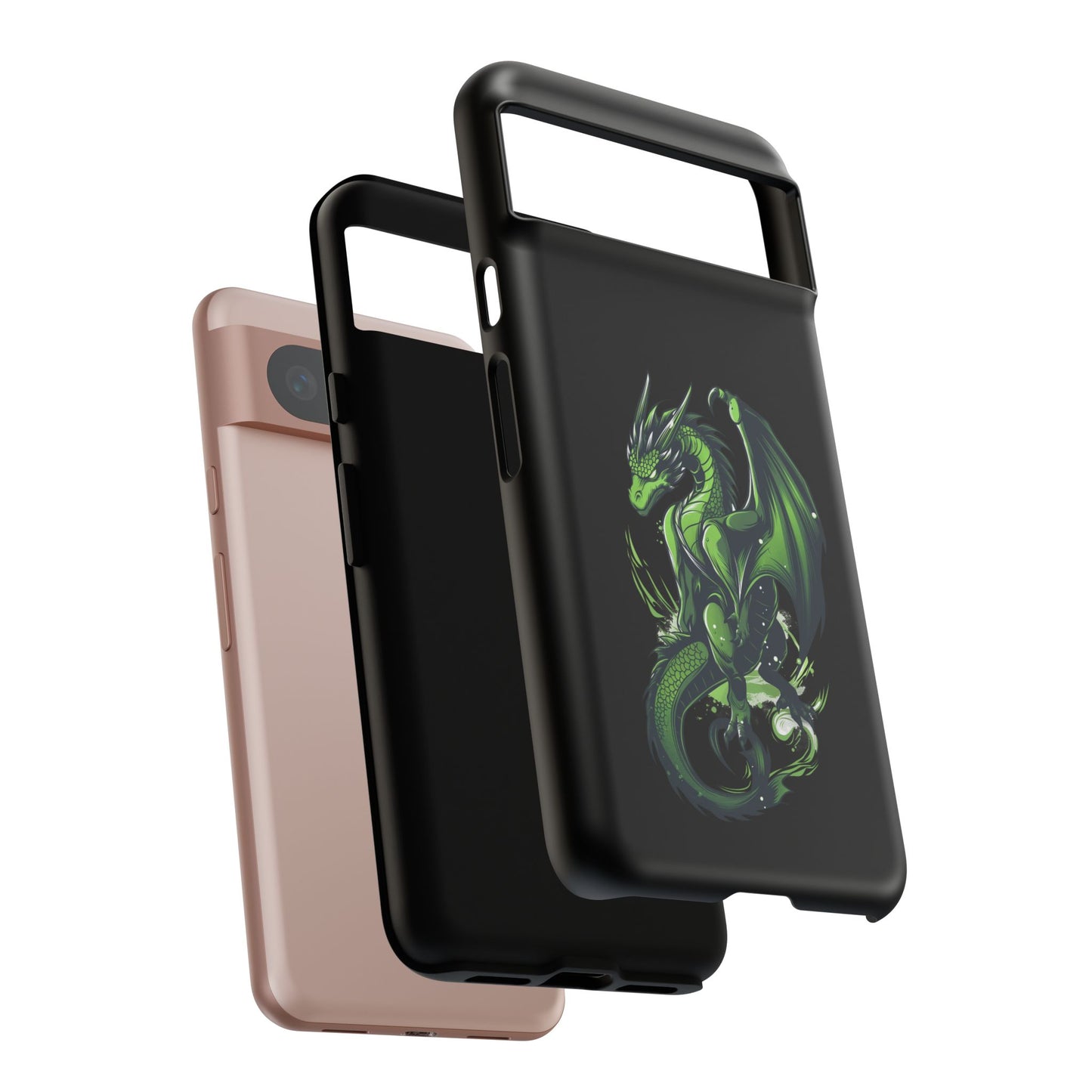 Tough Cases with Green Glowing Dragon design for iPhone, Samsung, and Google