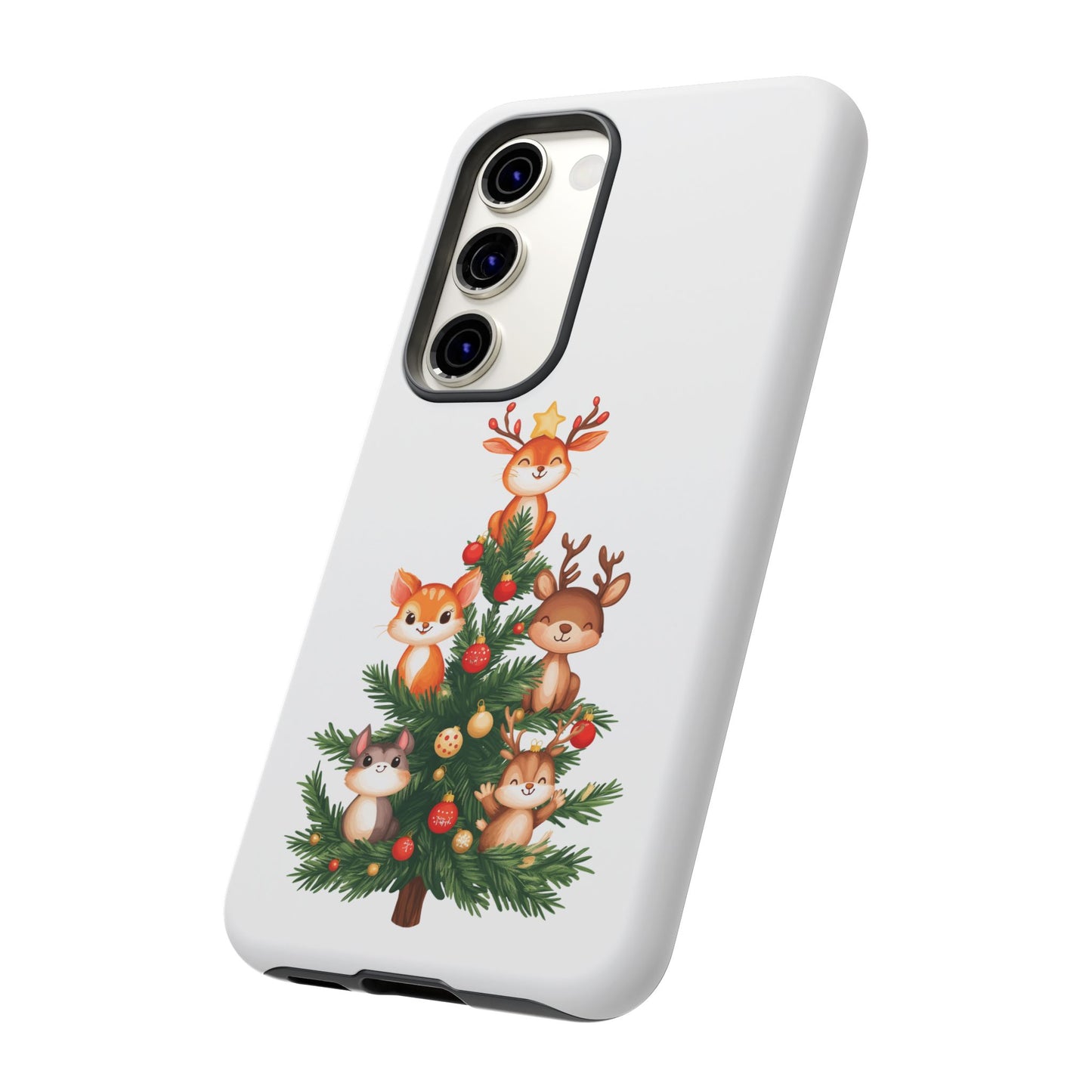 Festive Phone Case - iPhone, Samsung, and Google case - Cute Forest Animals on a Christmas Tree Case