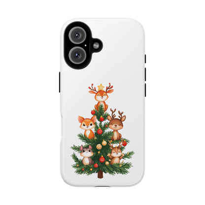 Festive Phone Case - iPhone, Samsung, and Google case - Cute Forest Animals on a Christmas Tree Case