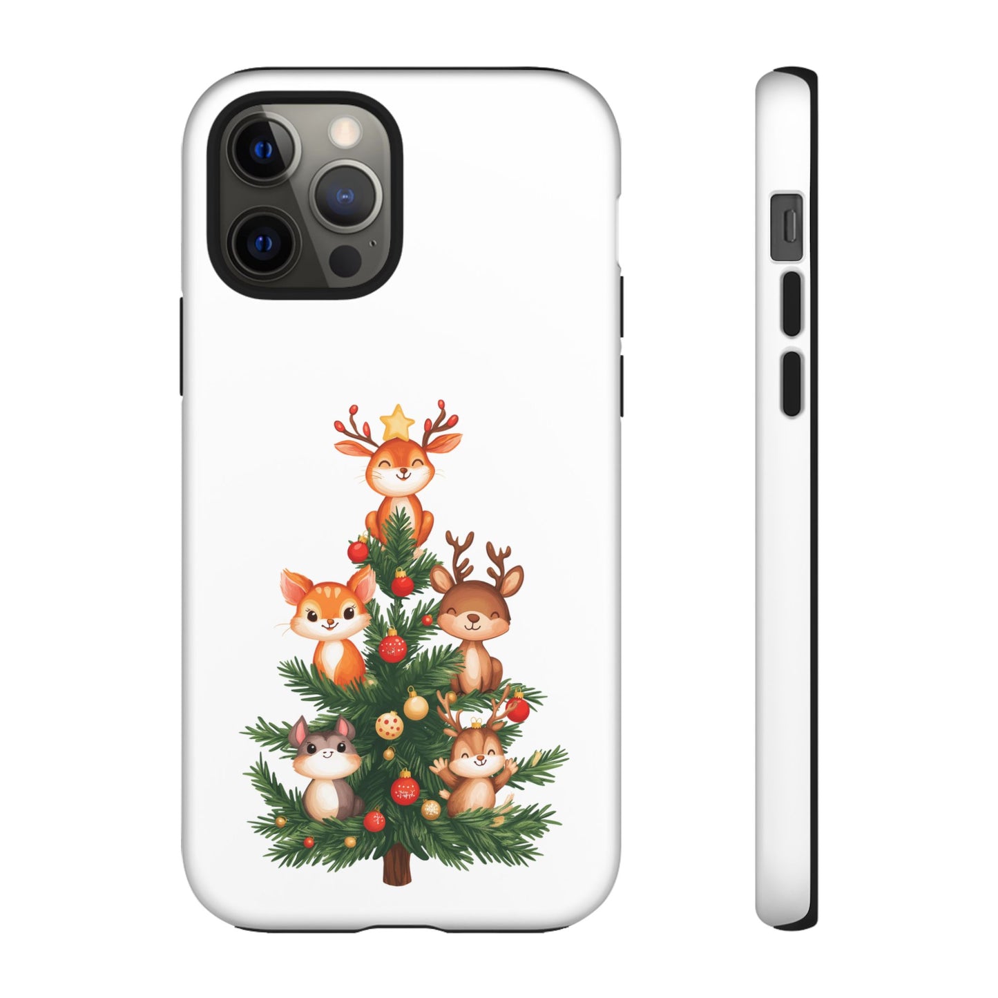 Festive Phone Case - iPhone, Samsung, and Google case - Cute Forest Animals on a Christmas Tree Case