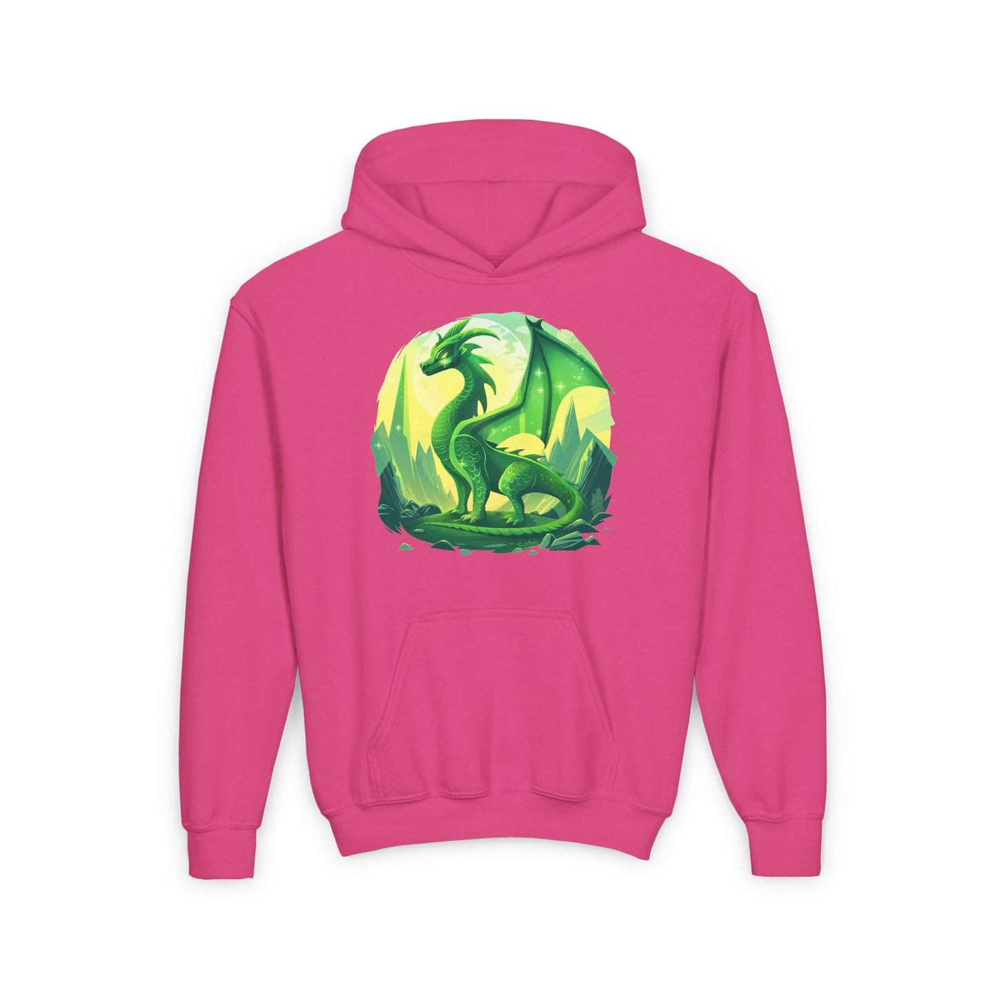 Youth Heavy Blend Hooded Sweatshirt - Green Dragon Design Hoodies