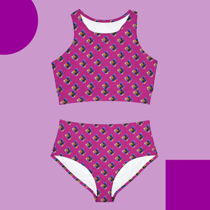 Pink Swimwear Sporty Bikini Set - Stylish and Athletic Aquilegias Design