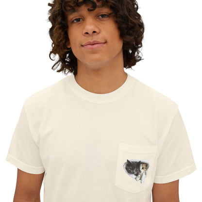 Cute 3D Cats in Pocket T-Shirt - Unisex Garment-Dyed Pocket Tee
