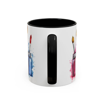 Paint Brushes Design Tea Cup - Accent Watercolor Coffee Mug, (11, 15oz)