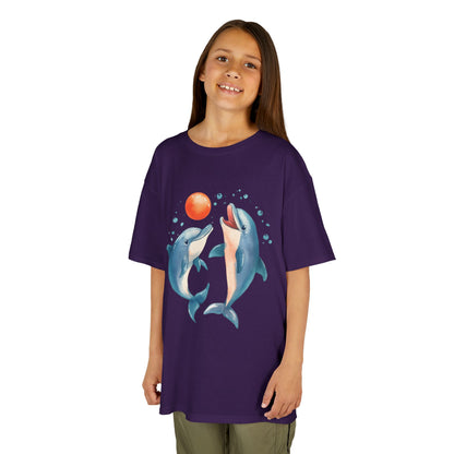 Playful Dolphins design Kids T-shirt- Unisex Kids Heavy Cotton™ Tee
