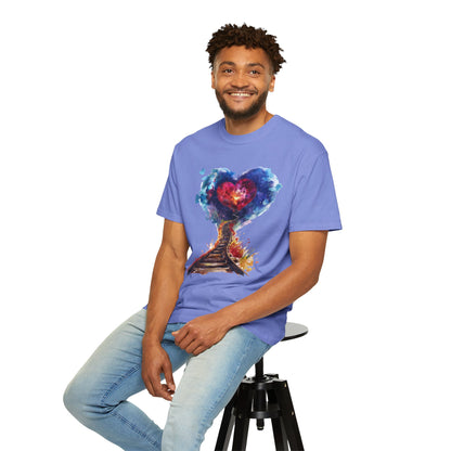 Unisex Garment-Dyed T-shirt - Journey of Heart - Train Tracks Coming out from Heart