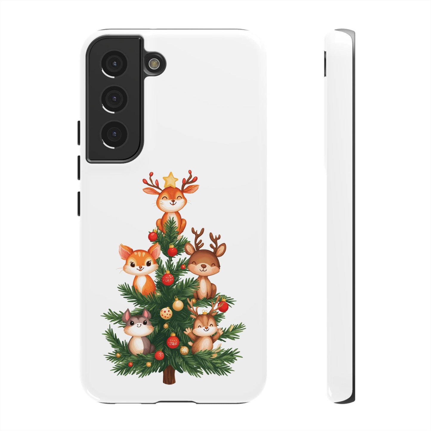 Festive Phone Case - iPhone, Samsung, and Google case - Cute Forest Animals on a Christmas Tree Case