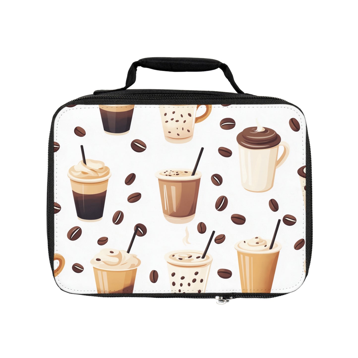 Fully Lined and Insulated Lunch Bag - Stylish and Functional Food Carrier with Coffee Cups Design