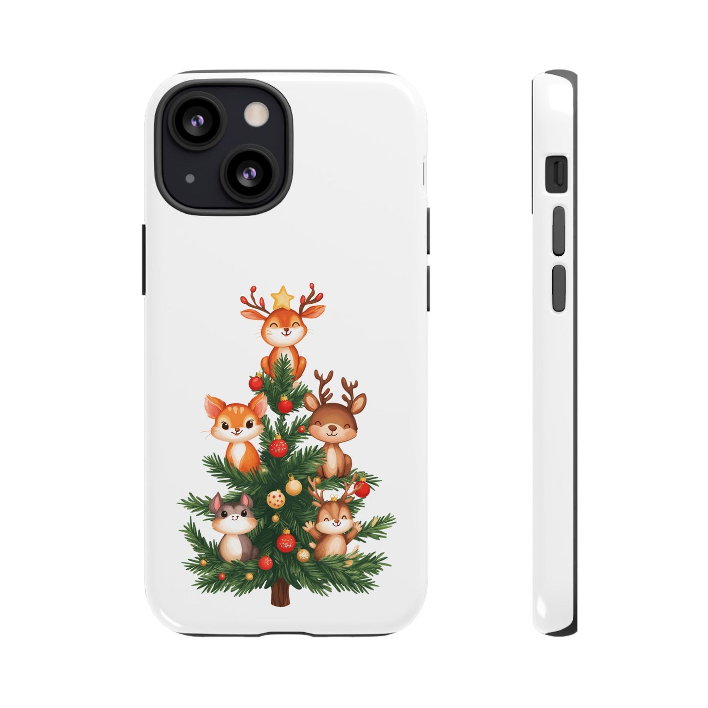 Festive Phone Case - iPhone, Samsung, and Google case - Cute Forest Animals on a Christmas Tree Case