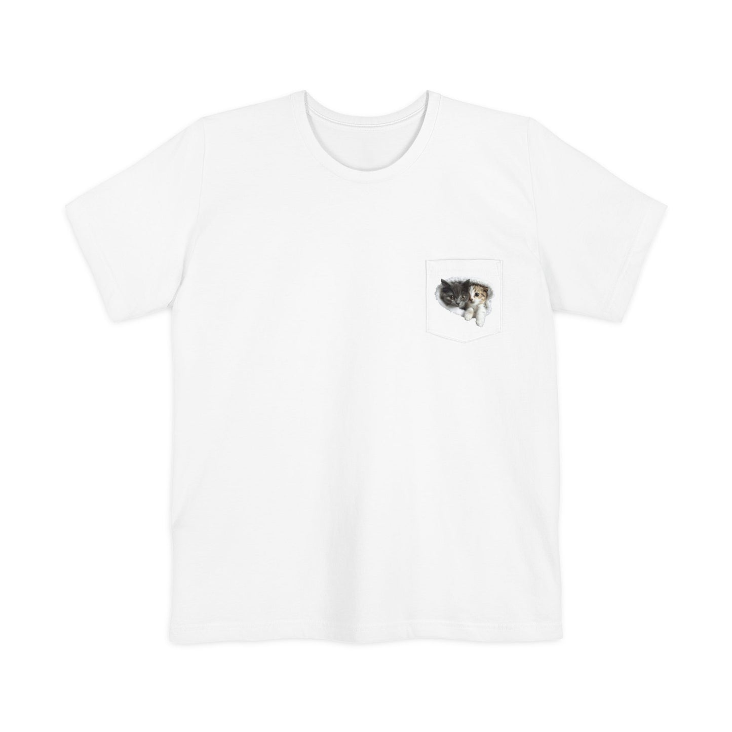 Cute 3D Cats in Unisex Pocket T-Shirt (White, Black, and Navy)